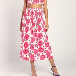 COPY - Perfectly Peppy Ivory Floral Print Midi Skirt